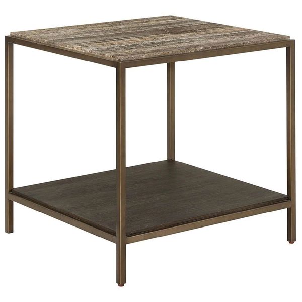 Table d'Extremite Rectangulaire Montclair, Travertin Gris Fonce