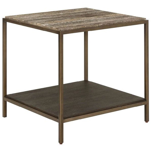 Table d'Extremite Rectangulaire Montclair, Travertin Gris Fonce